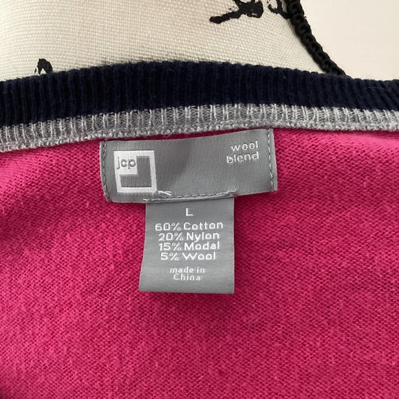 JC Penney Barbie Pink Cotton Wool Blend Pullover Sweater Stripes Sz Large Flawed - Picture 6 of 13